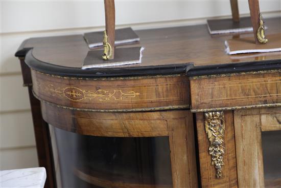 A Victorian marquetry inlaid walnut credenza, W.4ft 11in. D.1ft 3in. H.3ft 5in.